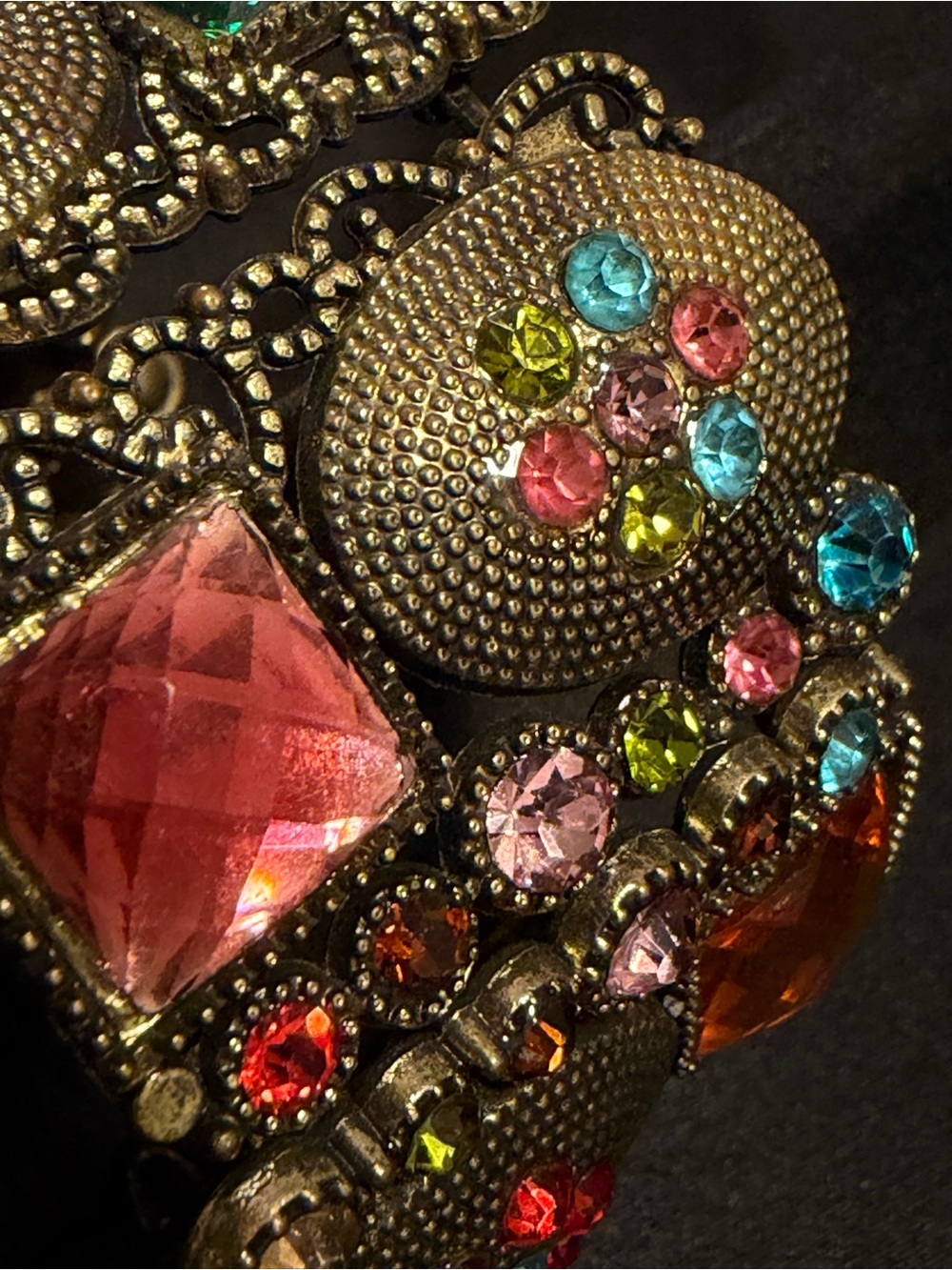 Vintage Expandable Panel Bracelet | Colorful Rhinestones | Statement Jewelry - Picture 6 of 10
